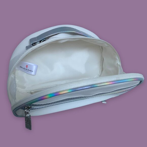 Elizabeth Arden NY Semi-Circle Leather Holographic Makeup Beauty Bag in White - Picture 3 of 7